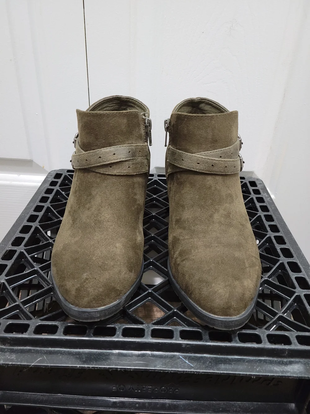 Sonoma Esme Olive Green Suede Double-Buckle Ankle Booties - Picture 3 of 14